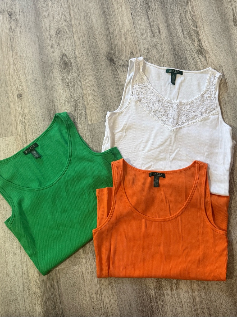 Ralph Lauren Women’s Tank Tops in Green, White, Orange - Set of 3